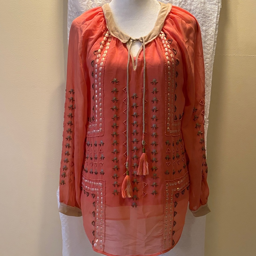 Soft Surroundings Coral and Taupe Blouse - Size PXS